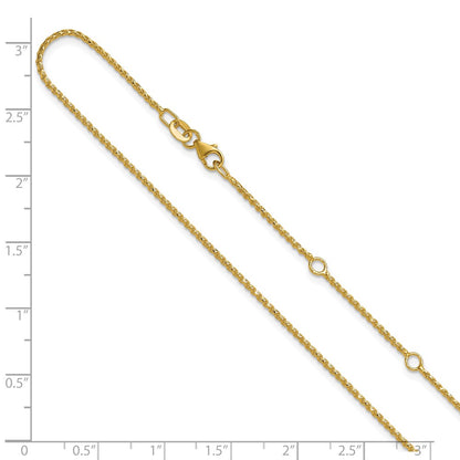 18 Inch 10K Yellow Gold 1.15mm D/C Open Franco 1In+1In Adjustable Chain Necklace