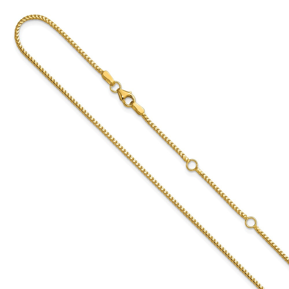 18 Inch 10K Yellow Gold 1.25mm Franco 1In+1In Adjustable Chain Necklace