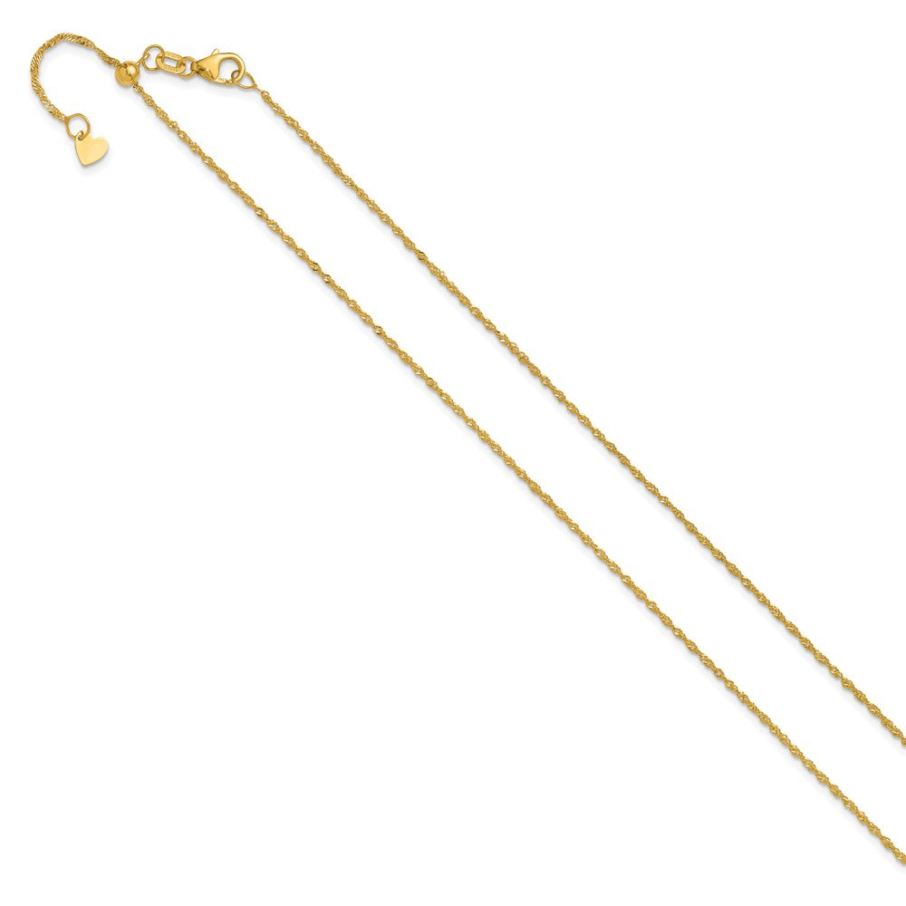 22 Inch 10K Yellow Gold Adjustable 1.1mm Singapore Chain Necklace