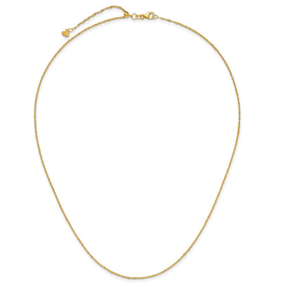 22 Inch 10K Yellow Gold Adjustable 1.1mm Singapore Chain Necklace