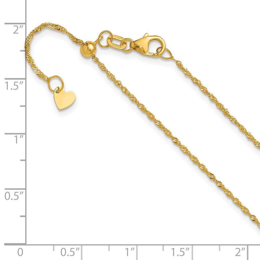 22 Inch 10K Yellow Gold Adjustable 1.1mm Singapore Chain Necklace