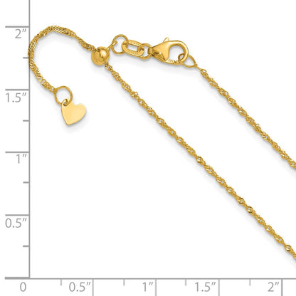 22 Inch 10K Yellow Gold Adjustable 1.1mm Singapore Chain Necklace