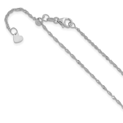 22 Inch 10K White Gold Adjustable 1.3mm Singapore Chain Necklace