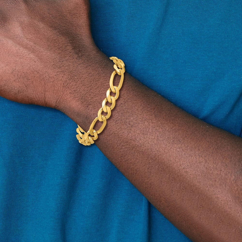 9 Inch 10K Yellow Gold 10.0mm Concave Figaro Chain Bracelet