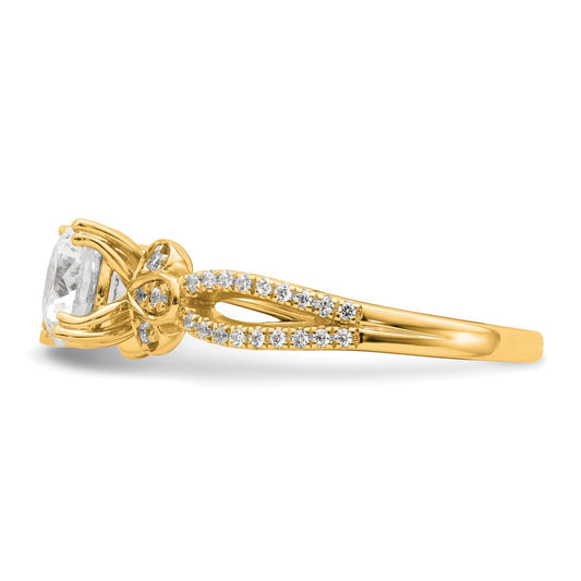 14K Yellow Gold Split Shank (Holds 1 carat (6.5mm) Round Center) 1/6 carat Diamond Semi-Mount Engagement Ring