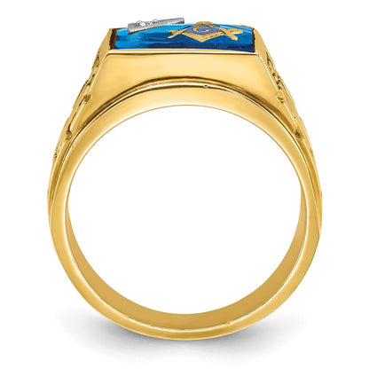 IBGoodman 14K Two-tone Men's Polished and Textured with Lab Created Sapphire and Diamond Blue Lodge Master Masonic Ring