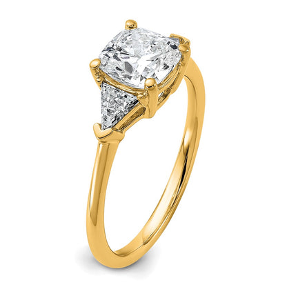 14K Yellow Gold 2 carat Certified Lab Grown Diamond VS/SI+ G+ Cushion and Triangle Complete Three Stone Engagement Ring