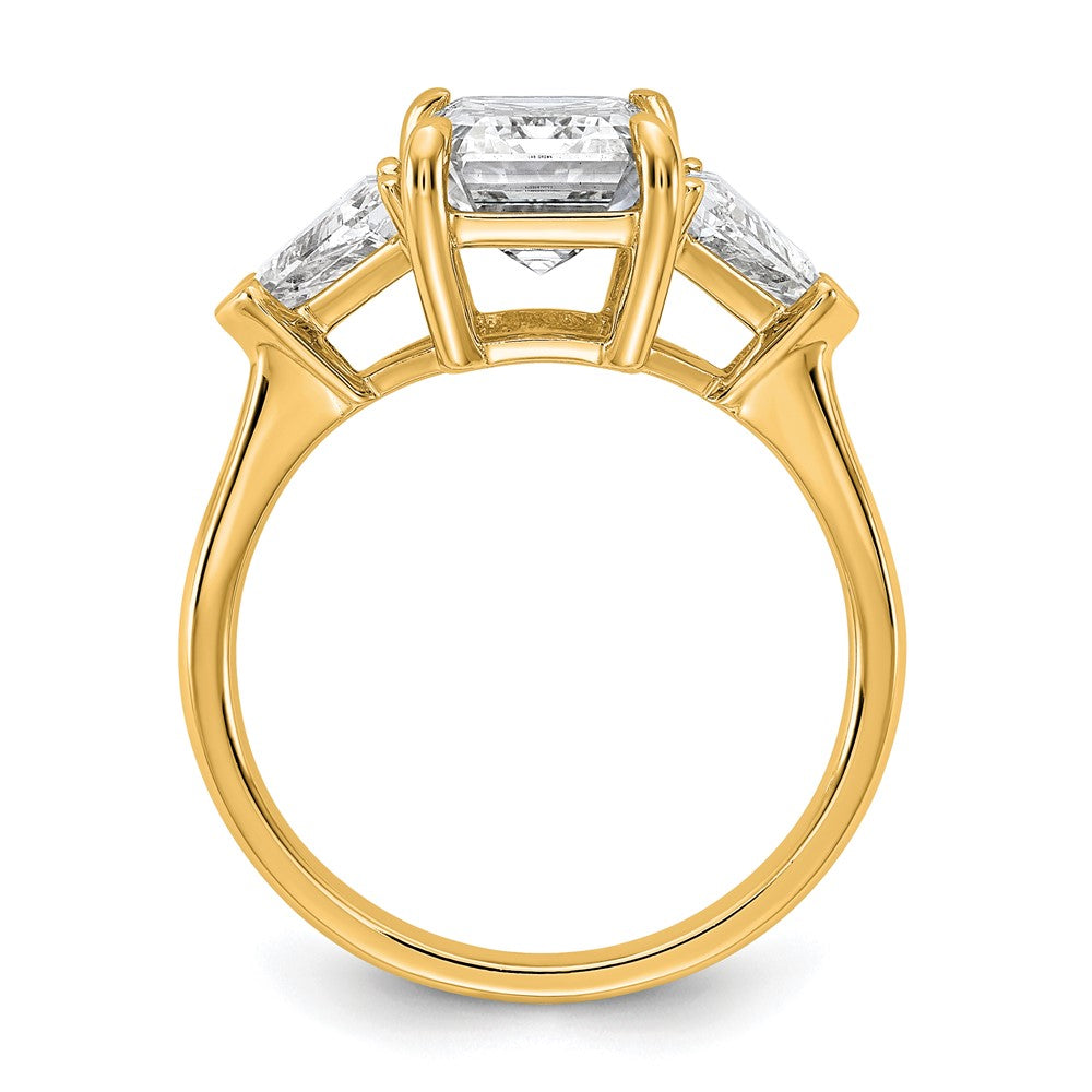 14K Yellow Gold 5/8 carat Lab Grown Diamond VS/SI+ G+ Triangle 3 carat Radiant Center Semi Mount Three Stone Engagement Ring