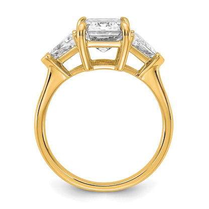 14K Yellow Gold 5/8 carat Lab Grown Diamond VS/SI+ G+ Triangle 3 carat Radiant Center Semi Mount Three Stone Engagement Ring