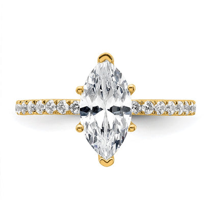 14K Yellow Gold 2 carat Certified Lab Grown Diamond VS+ F+ Marquise Complete Solitaire with Flair Engagement Ring