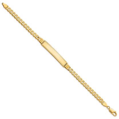 14K Yellow Gold Polished Solid Chain/Solid Plate Curb Link Diamond-cut 34x7mm Plate 8 Inch ID Bracelet