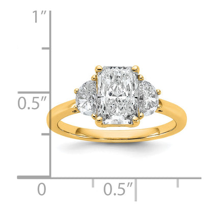 14K Yellow Gold 2 carat Certified Lab Grown Diamond VS+ F+ Radiant and Half Moon Complete Three Stone Engagement Ring