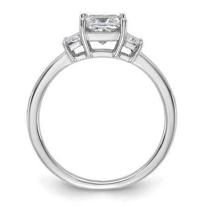 14K White Gold 3/8 carat Lab Grown Diamond VS+ F+ Trapezoid 1 carat Princess Center Semi Mount Three Stone Engagement Ring