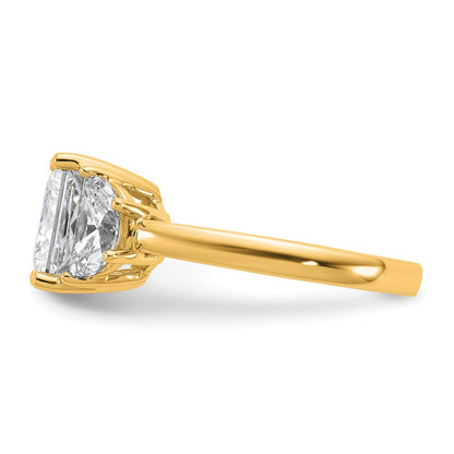 14K Yellow Gold 4 carat Certified Lab Grown Diamond VS+ F+ Princess and Half Moon Complete Three Stone Engagement Ring