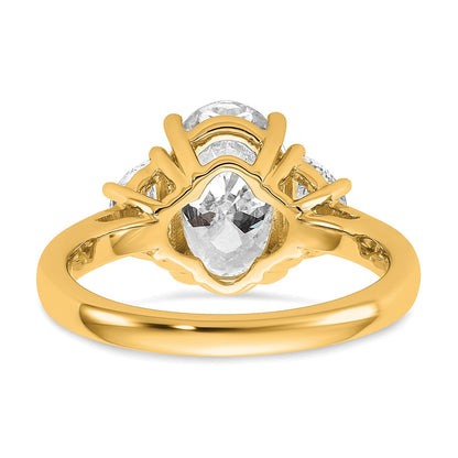 14K Yellow Gold 5/8 carat Lab Grown Diamond VS/SI+ G+ Half Moon and 2 1/2 carat Oval Center Semi Mount Three Stone Engagement Ring
