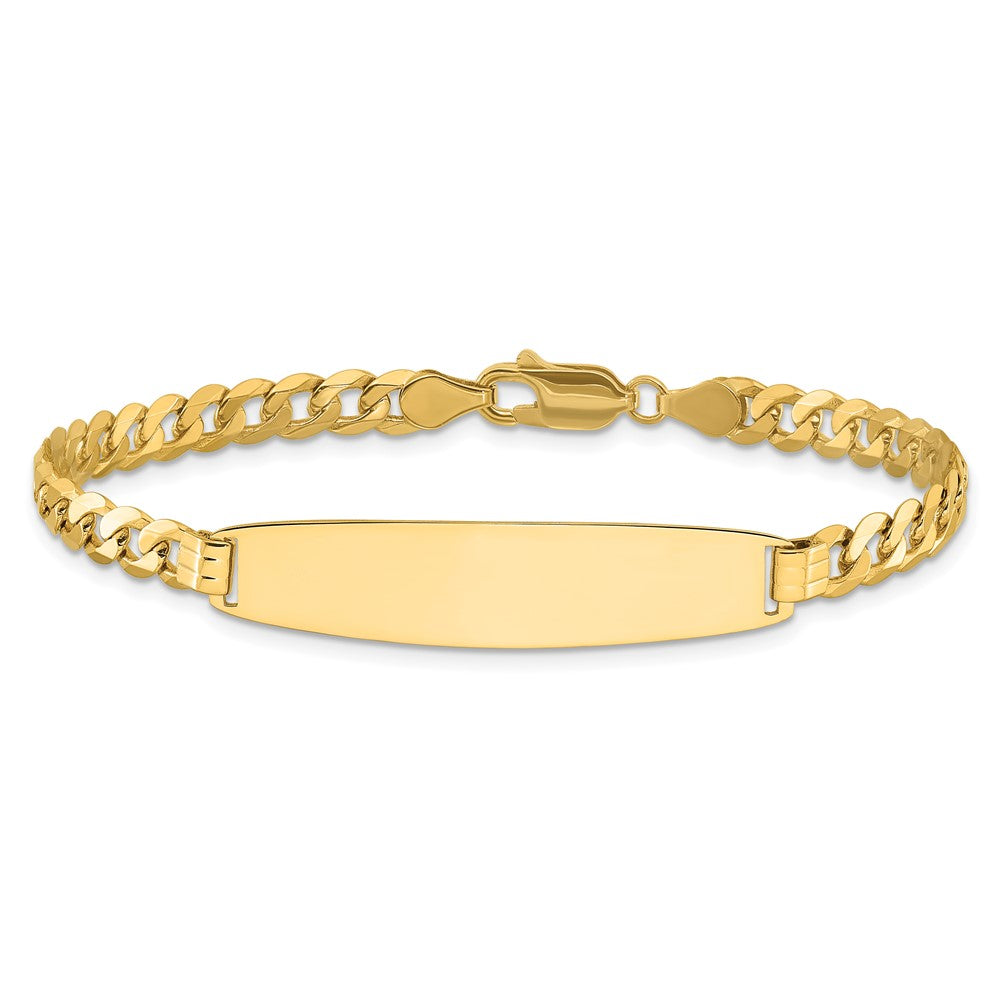 14K Yellow Gold Polished Solid Chain/Solid Plate Curb Link Rounded 35x8.5mm Plate 7 Inch ID Bracelet