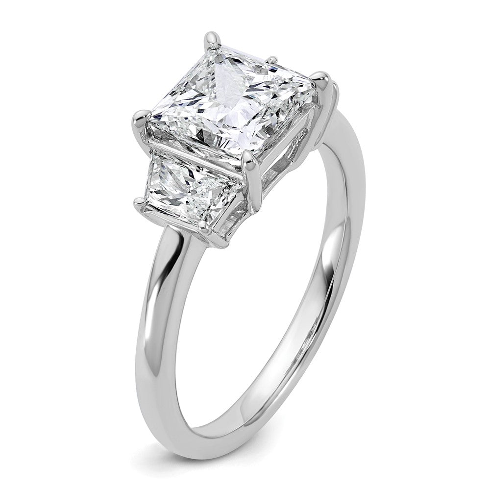 14K White Gold 3/4 carat Lab Grown Diamond VS+ F+ Trapezoid 2 carat Princess Center Semi Mount Three Stone Engagement Ring