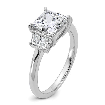 14K White Gold 3/4 carat Lab Grown Diamond VS+ F+ Trapezoid 2 carat Princess Center Semi Mount Three Stone Engagement Ring