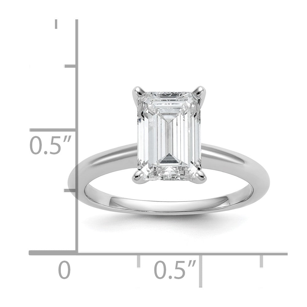 14K White Gold 2 1/2 carat Lab Grown Diamond VS+ F+ Emerald Solitaire Complete Engagement Ring