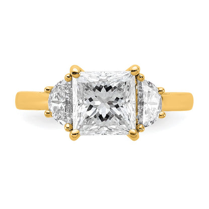 14K Yellow Gold 2 1/2 carat Certified Lab Grown Diamond VS/SI+ G+ Princess and Half Moon Complete Three Stone Engagement Ring