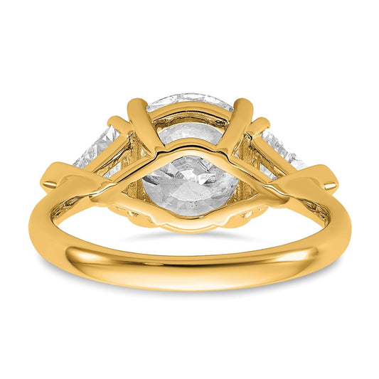14K Yellow Gold 4 1/8 carat Certified Lab Grown Diamond VS/SI+ G+ Round and Triangle Complete Three Stone Engagement Ring