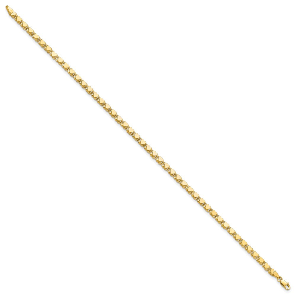 14K Yellow Gold Polished Double-Sided Hearts Double Link Anklet