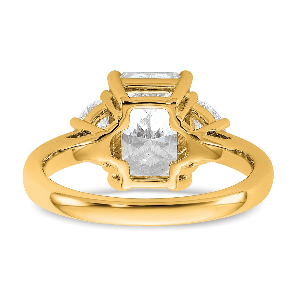 14K Yellow Gold 3 1/8 carat Certified Lab Grown Diamond VS/SI+ G+ Radiant and Half Moon Complete Three Stone Engagement Ring