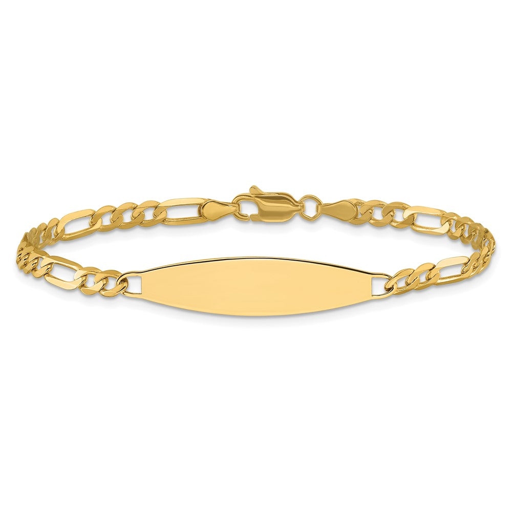 14K Yellow Gold Polished Solid Chain/Solid Plate 3.0mm Figaro Link 29x7.5mm Plate ID Bracelet