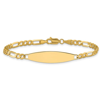14K Yellow Gold Polished Solid Chain/Solid Plate 3.0mm Figaro Link 29x7.5mm Plate ID Bracelet
