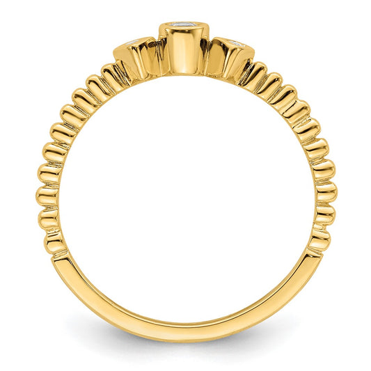 14K Yellow Gold Scalloped Wedding Band Ring Petite 3-Stone 1/15 carat Round Diamond Complete Promise/Engagement Ring