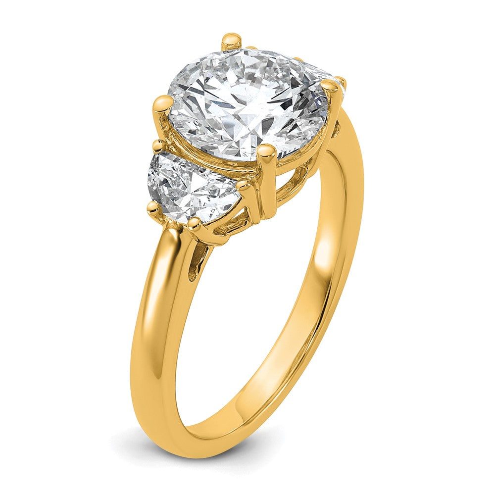 14K Yellow Gold 5/8 carat Lab Grown Diamond VS/SI+ G+ 2 1/2 carat Center Round Semi Mount Three Stone Engagement Ring
