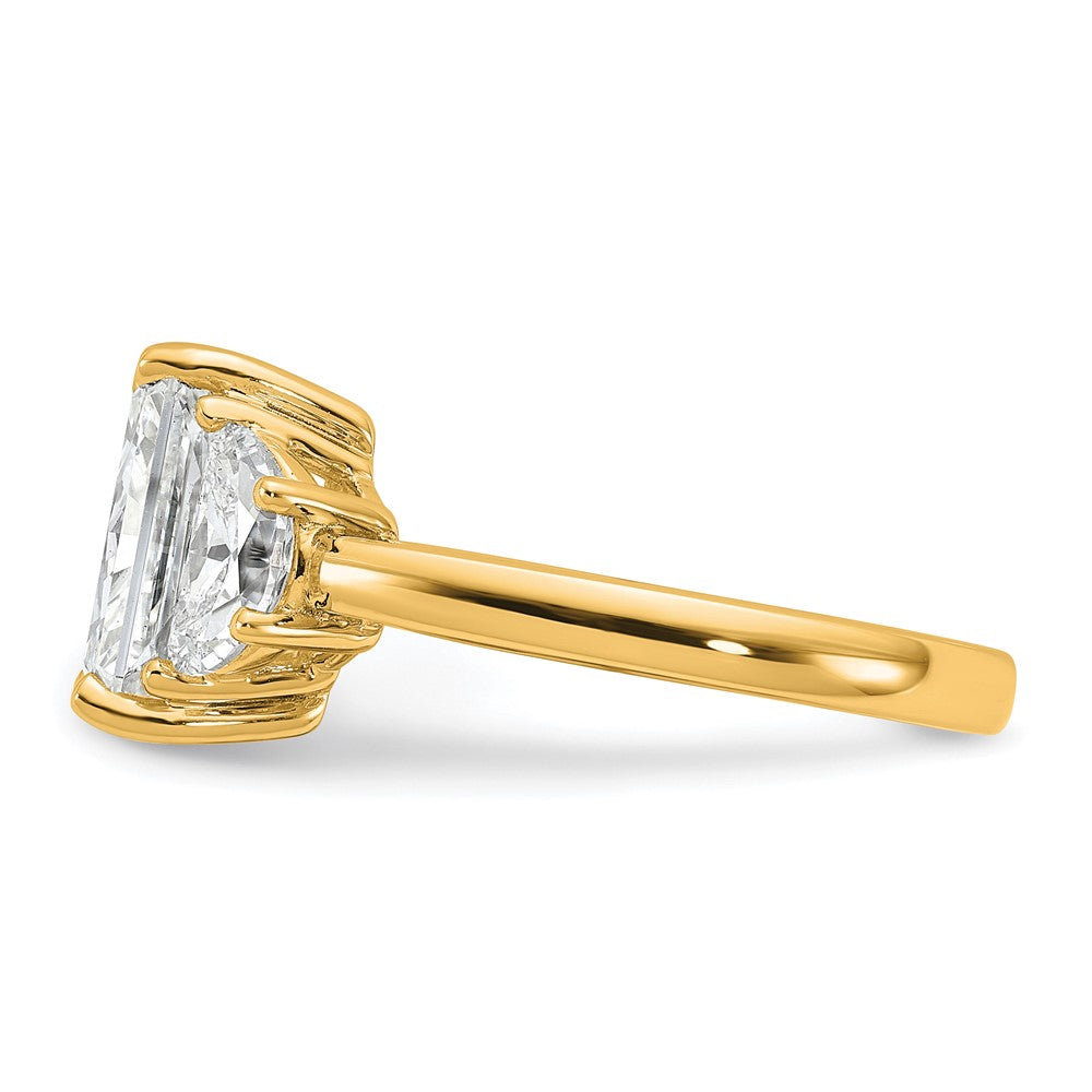 14K Yellow Gold 4 carat Certified Lab Grown Diamond VS/SI+ G+ Radiant and Half Moon Complete Three Stone Engagement Ring