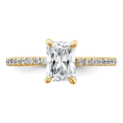 14K Yellow Gold 1 1/3 carat Certified Lab Grown Diamond VS/SI+ G+ Radiant Complete Solitaire with Flair Engagement Ring
