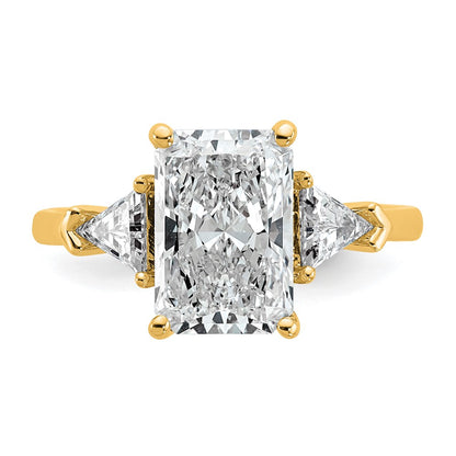 14K Yellow Gold 3 1/8 carat Certified Lab Grown Diamond VS/SI+ G+ Radiant and Triangle Complete Three Stone Engagement Ring