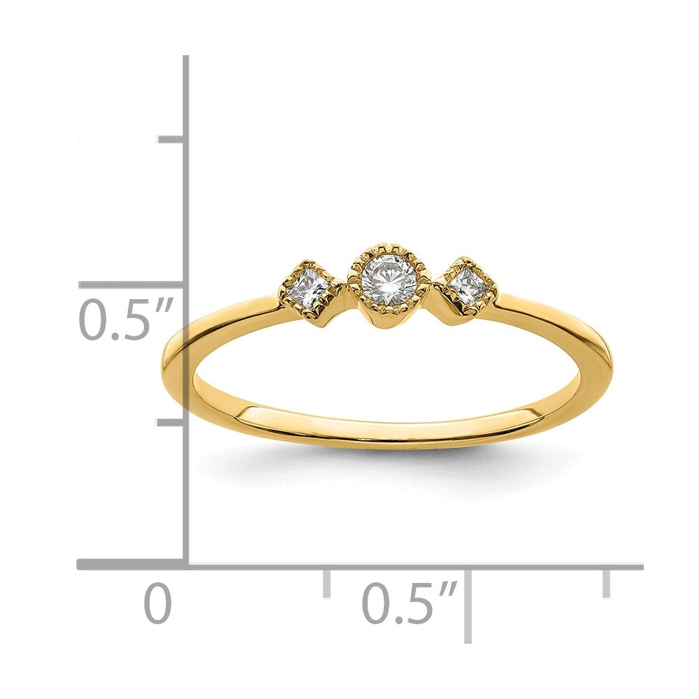 14K Yellow Gold Beaded Edge Petite 3-Stone 1/10 carat Round/Princess Diamond Complete Promise/Engagement Ring