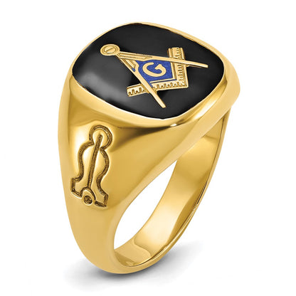 IBGoodman 14K Men's Polished and Grooved with Onyx Blue Lodge Master Masonic Ring