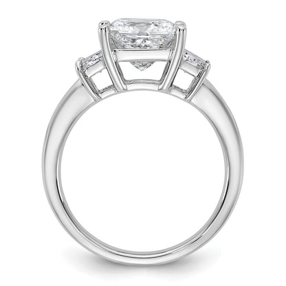 14K White Gold 3/4 carat Lab Grown Diamond VS+ F+ Trapezoid 2 1/2 carat Princess Center Semi Mount Three Stone Engagement Ring