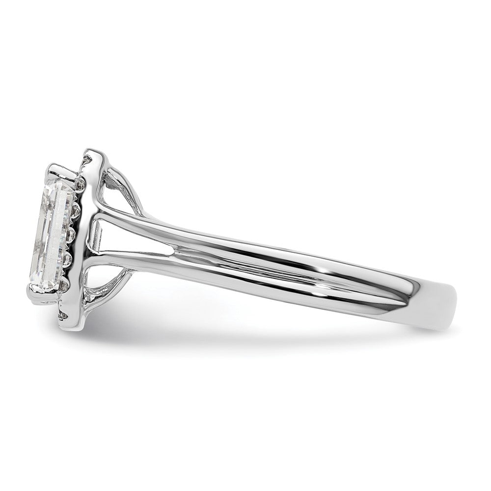 14K White Gold Halo (Holds 1.5 carat (7.7x5.8mm) Emerald-cut Center) 1/5 carat Diamond Semi-mount Split Shank Engagement Ring