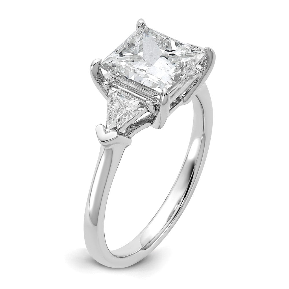 14K White Gold 5/8 carat Lab Grown Diamond VS+ F+ Trillion and 2 1/2 carat Princess Center Semi Mount Three Stone Engagement Ring