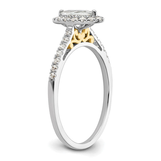 14K Two-Tone Gold Two-tone Halo (Holds 1/2 carat (8x4mm) Marquise Center) 1/4 carat Diamond Semi-mount Engagement Ring