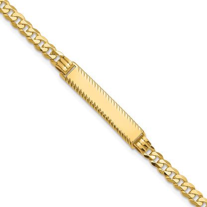 14K Yellow Gold Polished Solid Chain/Solid Plate Flat Curb Link Diamond-cut 27x5.5mm Plate 8 Inch ID Bracelet