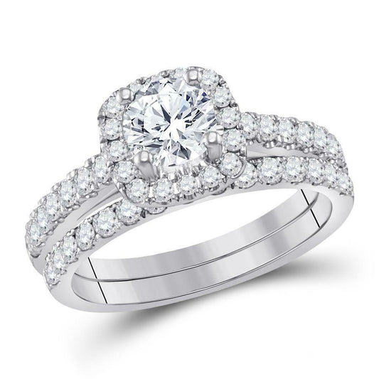 1.5 Ct Real Round Cut Diamond Halo Engagement Wedding Bridal Ring Set 10K Gold