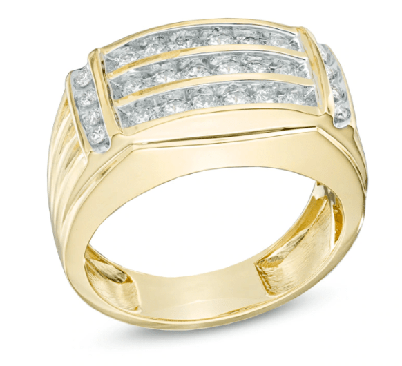 $2064 Men's 1 CT. T.W. REAL Diamond Three Row Ring in 14K Yellow Gold
