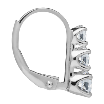 1.0ct 3 Stone Genuine Diamond Earrings 14K White Gold