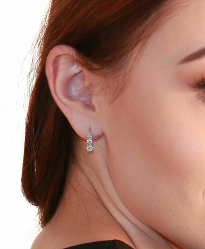 1.0ct 3 Stone Genuine Diamond Earrings 14K White Gold
