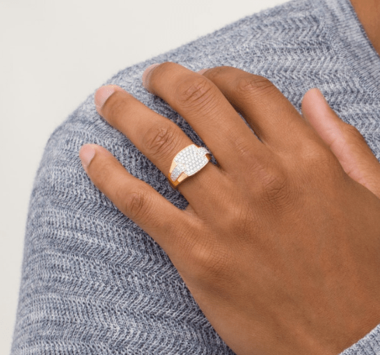 $900 Men's 1 CT. T.W. Diamond Collar Overlay Ring in 10K Yellow Gold