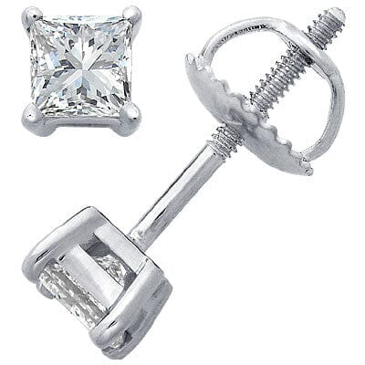 Platinum Princess-Cut Diamond Stud Earrings