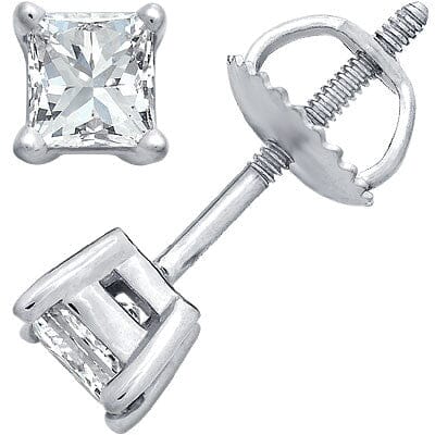 Platinum Princess-Cut Diamond Stud Earrings