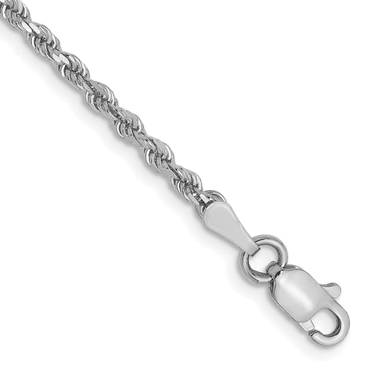 7 Inch 14K White Gold 2mm Diamond Cut Rope Chain Bracelet