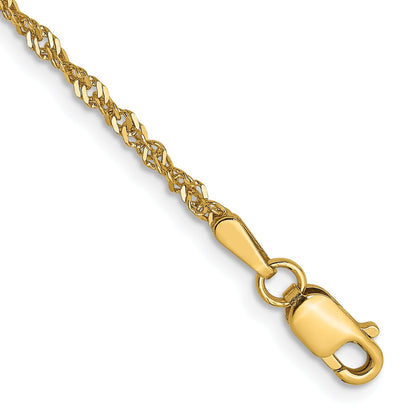 7 Inch 14K Yellow Gold 1.6 mm Singapore Chain Bracelet